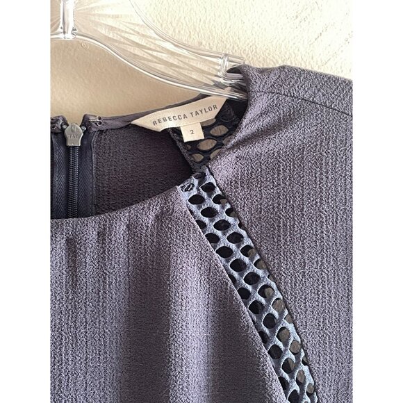 Rebecca Taylor Fit and Flare Dress Womens 2 Gray with Mesh Detail Fishnet. - Picture 6 of 11